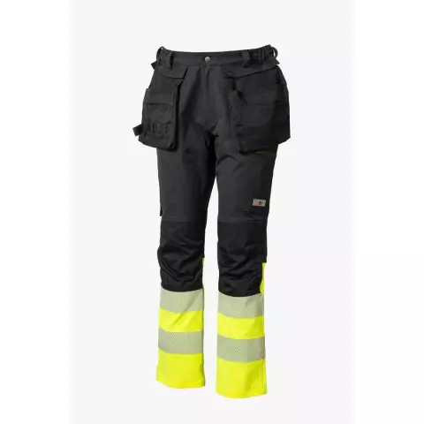 Hi-Vis Stretch vyötäröhousu kelta/musta - Priha Huomiohousut - 4391 - 1